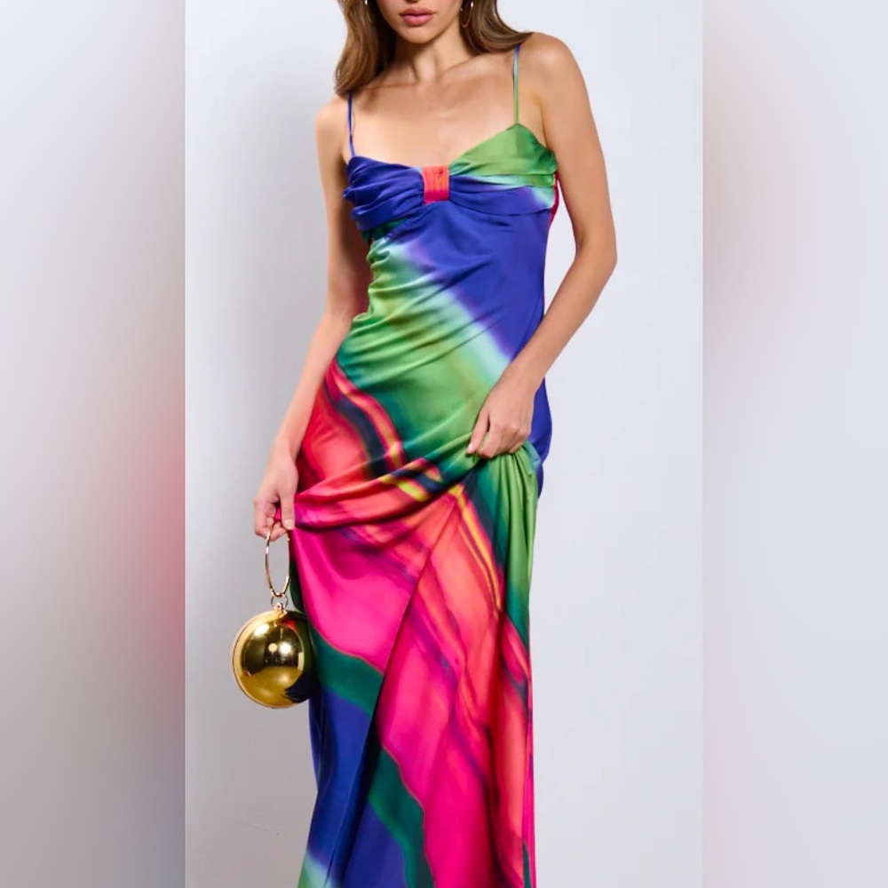 New AKIRA multicolor printed sleeveless satin maxi dress size S